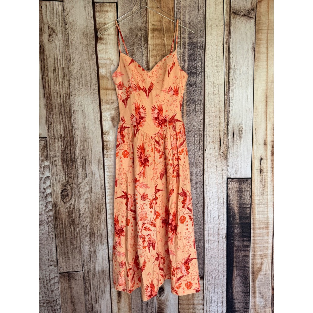 House of Harlow Dress Linen Blend Tropical Bird Maxi Resort Vacation Boho Small